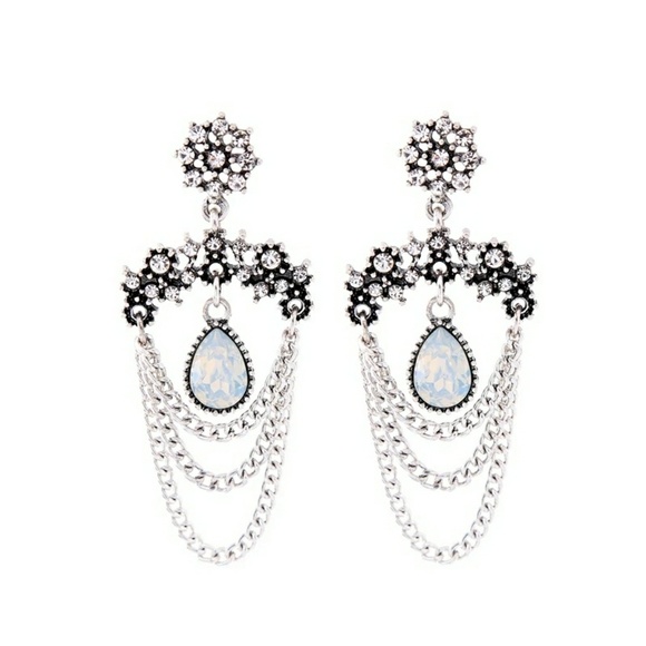 J&E Bijou Jewelry - Opalescent Crystal Vintage Drop & Dangle Earrings
